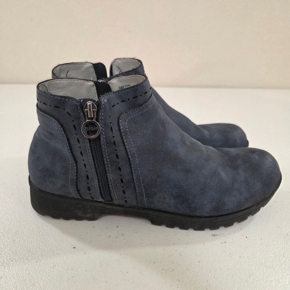 J Sport Jenna Navy Blue Ankle Booties Womens 9M Memory Foam S9JNA73 Zipper Lug